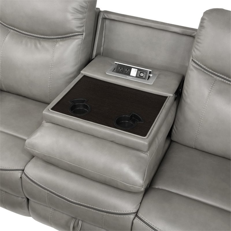 Lexicon Aram Faux Leather Double Reclining Sofa in Gray