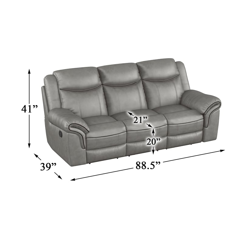 Lexicon Aram Faux Leather Double Reclining Sofa in Gray