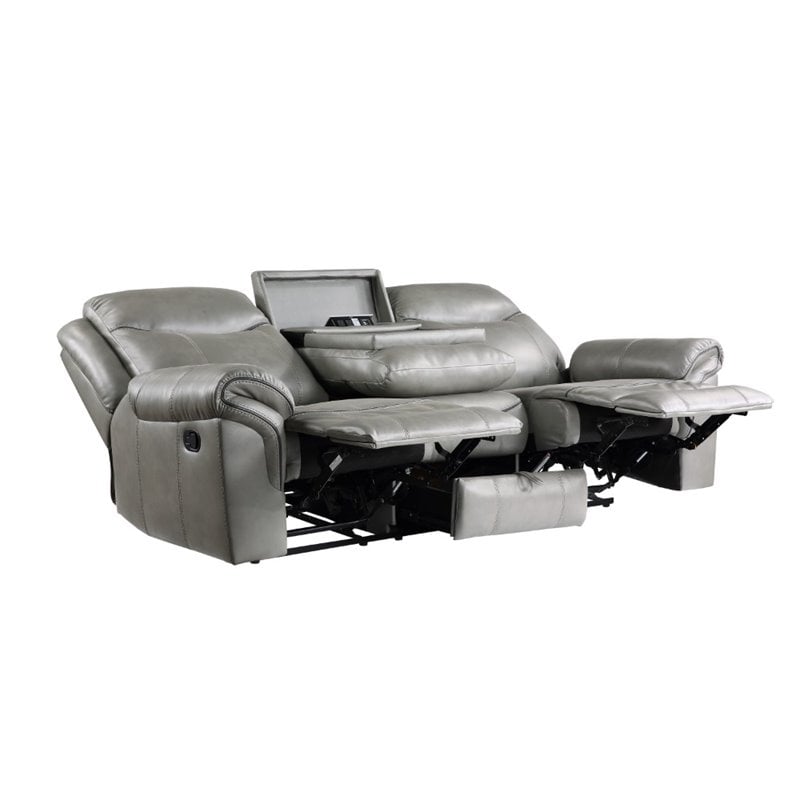 Lexicon Aram Faux Leather Double Reclining Sofa in Gray