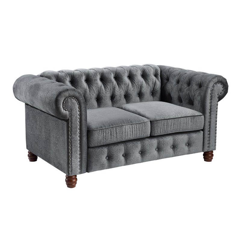 Lexicon Welwyn Velvet Chesterfield Loveseat in Dark Gray Cymax Business