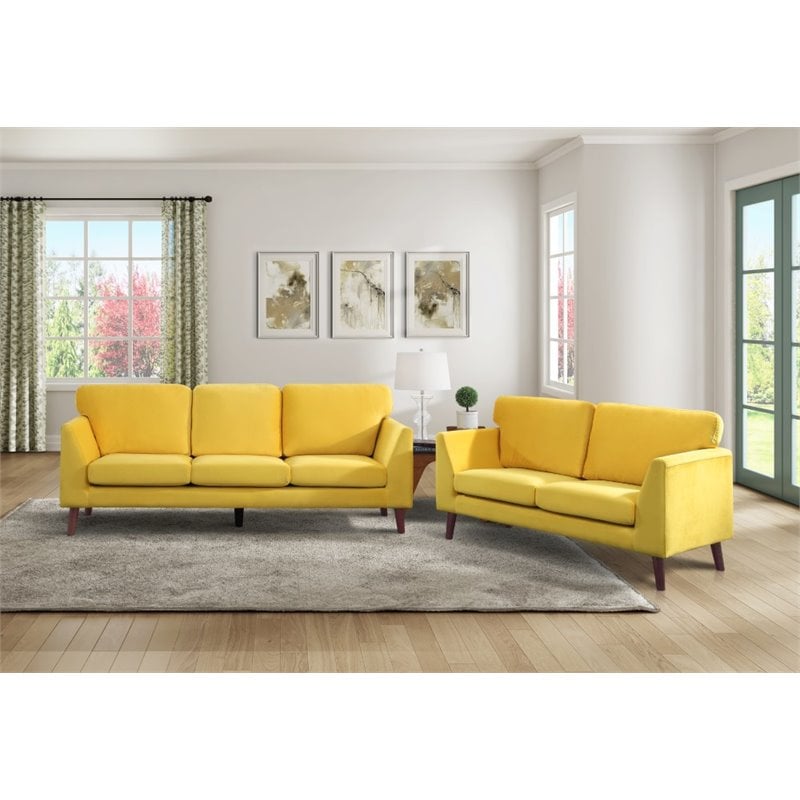 Lexicon Tolley Solid Wood and Velvet Upholstered Sofa in Yellow
