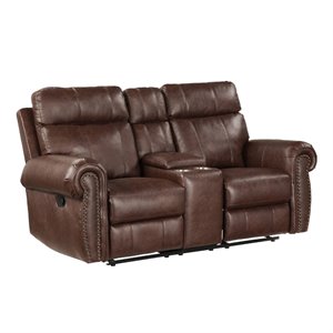 lexicon granville traditional microfiber upholstered reclining loveseat in brown