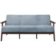Lexicon Carlson Mid Century Velvet Upholstered Sofa in Blue Gray and Dark Walnut