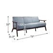 Lexicon Carlson Mid Century Velvet Upholstered Sofa in Blue Gray and Dark Walnut
