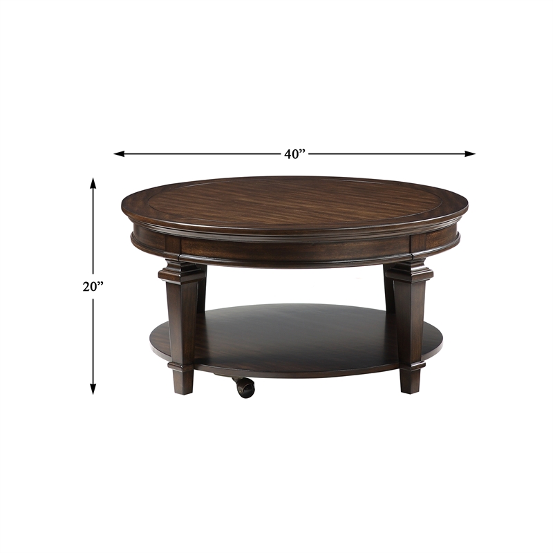 Lexicon Tobias 40" Round Traditional Wooden Coffee Table in Espresso