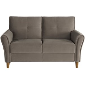 Lexicon Dunleith Modern Contemporary Velvet Tufted Loveseat in Brown and Walnut