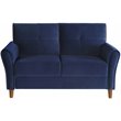 Lexicon Dunleith Tufted Velvet Upholstered Loveseat in Blue and Walnut