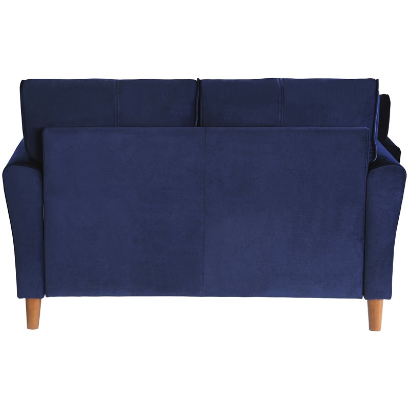 Lexicon Dunleith Tufted Velvet Upholstered Loveseat in Blue and Walnut