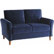 Lexicon Dunleith Tufted Velvet Upholstered Loveseat in Blue and Walnut