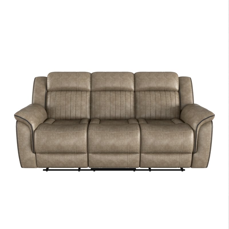 Lexicon Centeroak Modern Contemporary Microfiber Reclining Sofa in Sandy Brown