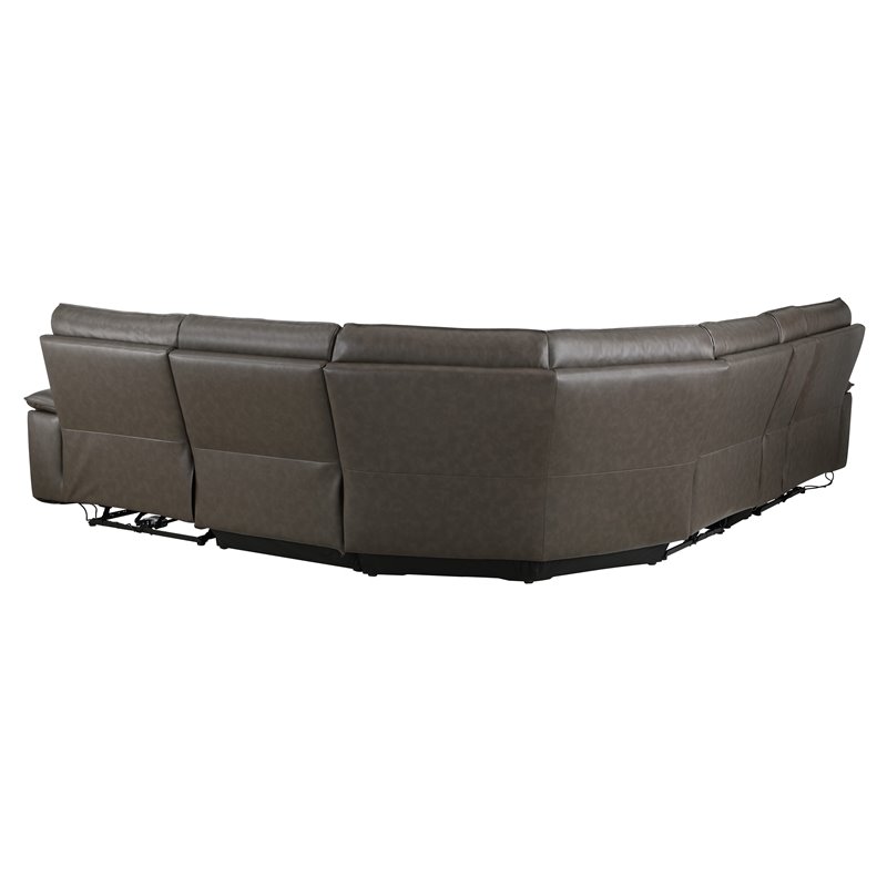 Lexicon Maroni 6-piece Contemporary Leather Modular Reclining Sectional in Brown