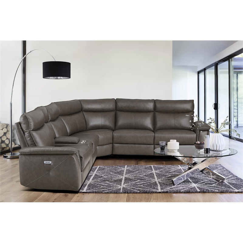 Lexicon Maroni 6-piece Contemporary Leather Modular Reclining Sectional in Brown