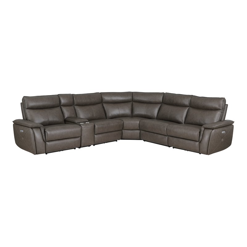 Lexicon Maroni 6-piece Contemporary Leather Modular Reclining Sectional in Brown