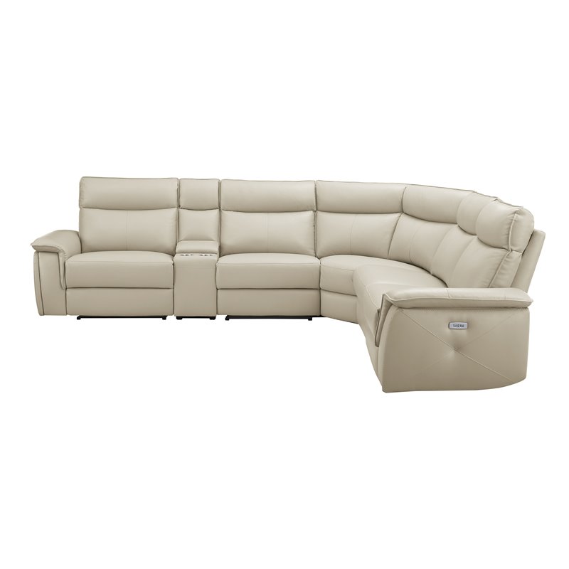 Lexicon Maroni 6-piece Contemporary Leather Modular Reclining Sectional in Beige