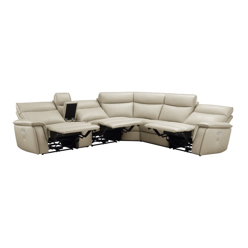 Lexicon Maroni 6-piece Contemporary Leather Modular Reclining Sectional in Beige