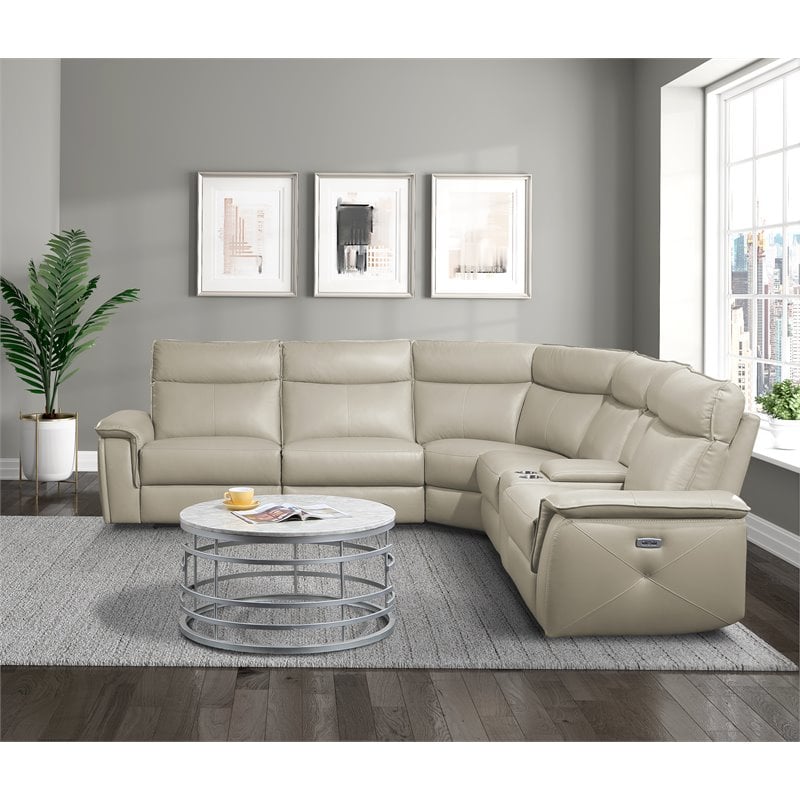 Lexicon Maroni 6-piece Contemporary Leather Modular Reclining Sectional in Beige
