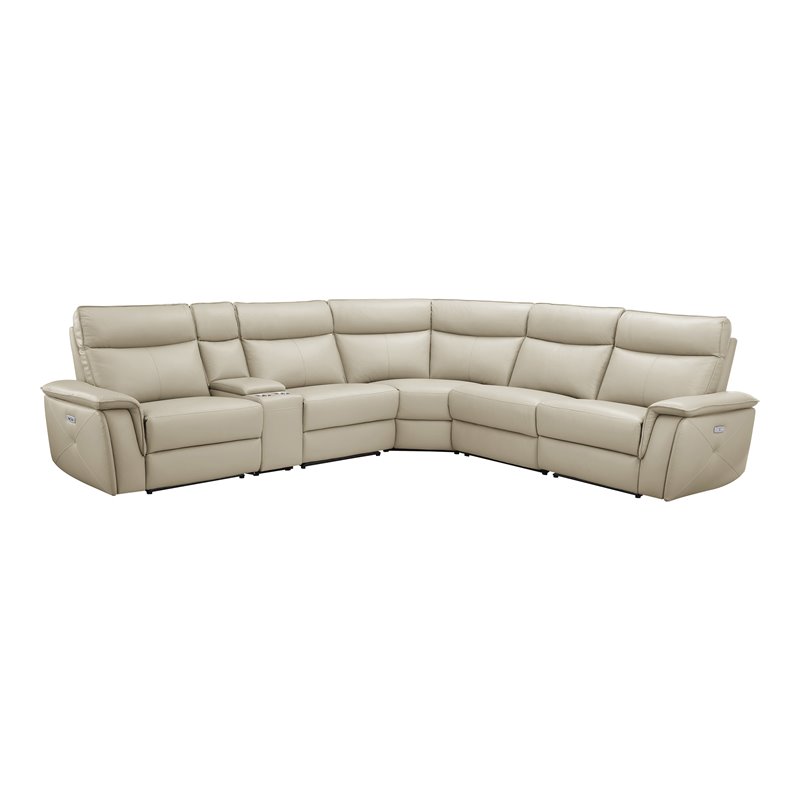 Lexicon Maroni 6-piece Contemporary Leather Modular Reclining Sectional in Beige