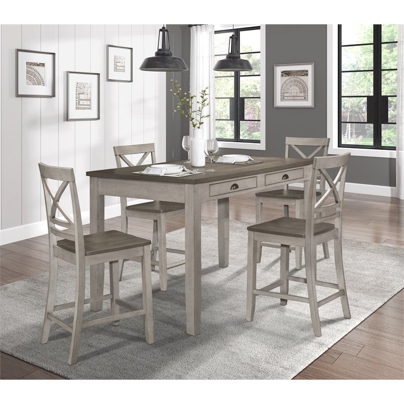 Lexicon Cottage Counter Height Dining Room Table in Brown and Light Gray