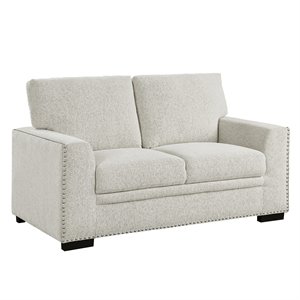 lexicon contemporary wood loveseat in beige chenille