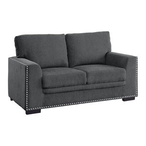 lexicon contemporary wood loveseat in charcoal gray chenille