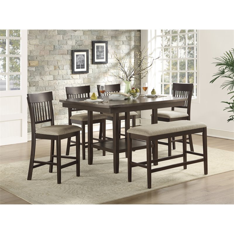 Lexicon Balin Counter Height Wood Dining Table with Lazy Susan in Brown