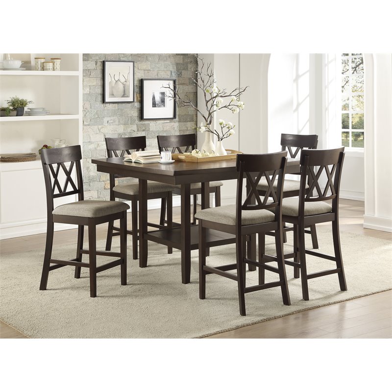 Lexicon Balin 5 Piece Counter Height Dining Set in Brown with Crossback Chairs