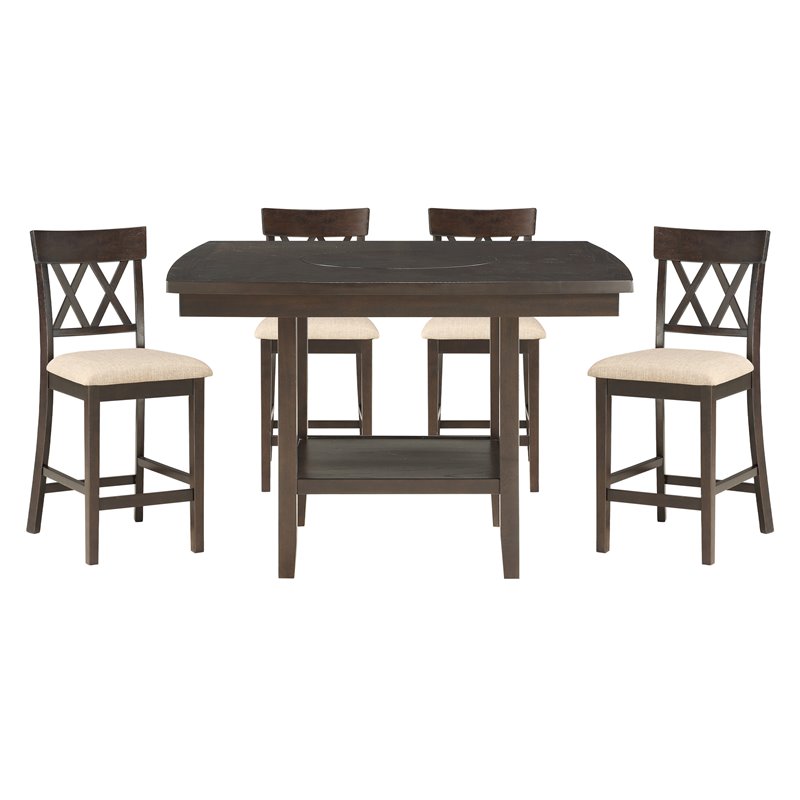 Lexicon Balin 5 Piece Counter Height Dining Set in Brown with Crossback Chairs