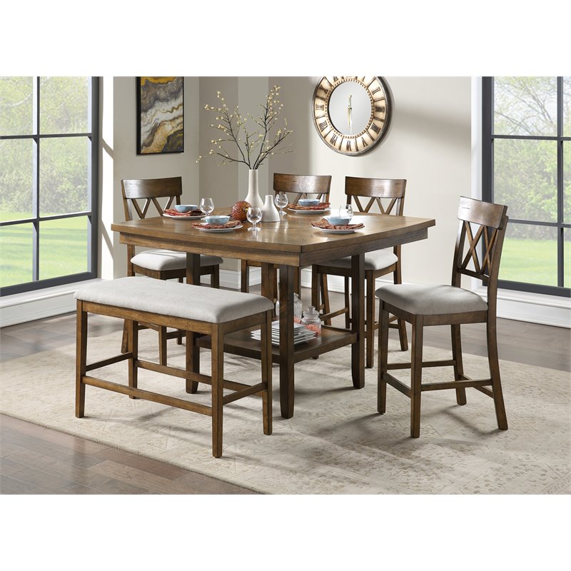 Lexicon Balin 5 Piece Counter Height Dining Set in Oak with Crossback Chairs