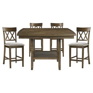 Lexicon Balin 5 Piece Counter Height Dining Set in Oak with Crossback Chairs