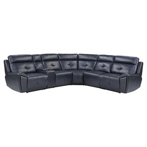 Lexicon 6-Piece Faux Leather Modular Reclining Sectional in Navy Blue