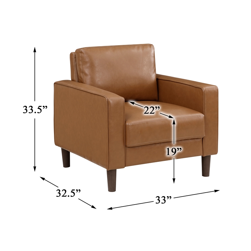 Lexicon Malcolm Faux Leather Sofa Arm Chair in Brown