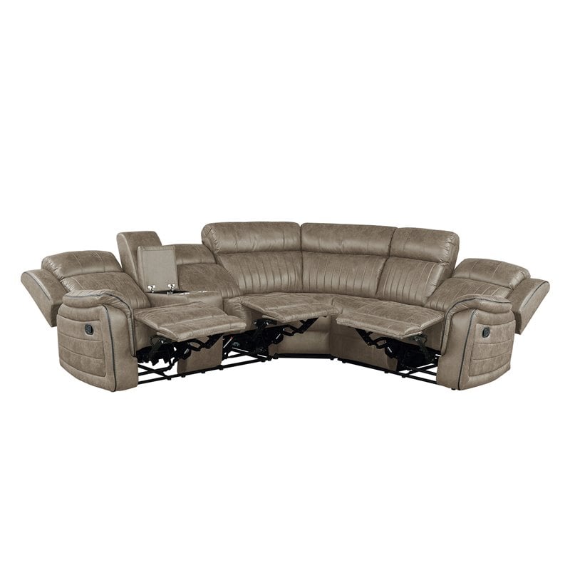 Lexicon 3-Piece Modern Wood and Microfiber Reclining Sectional in Sandy Brown