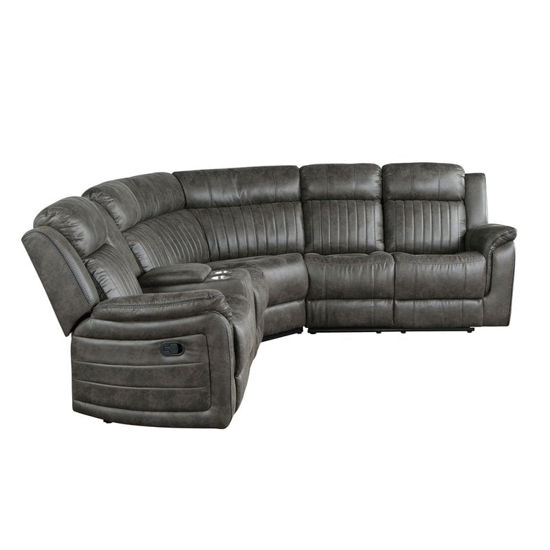 Lexicon 3-Piece Modern Wood and Microfiber Reclining Sectional in Brownish Gray