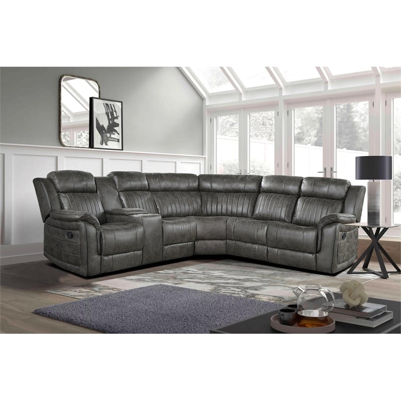 Lexicon 3-Piece Modern Wood and Microfiber Reclining Sectional in Brownish Gray