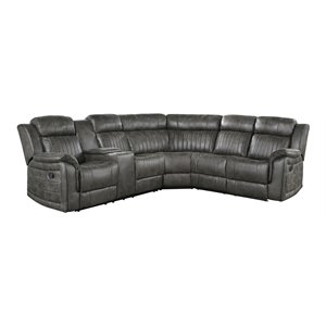 Lexicon 3-Piece Modern Wood and Microfiber Reclining Sectional in Brownish Gray