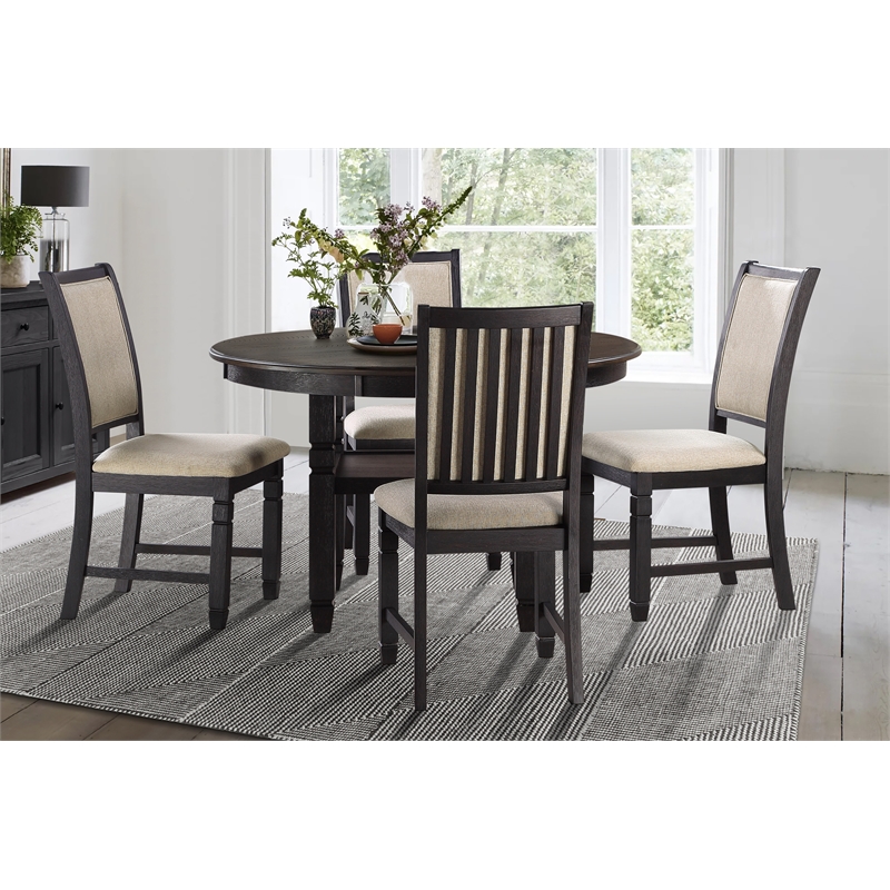 Lexicon 5-Piece Fabric Dining Set with 1 Table and 4 Side Chairs in Beige/Black