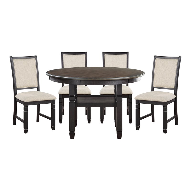 Lexicon 5-Piece Fabric Dining Set with 1 Table and 4 Side Chairs in Beige/Black