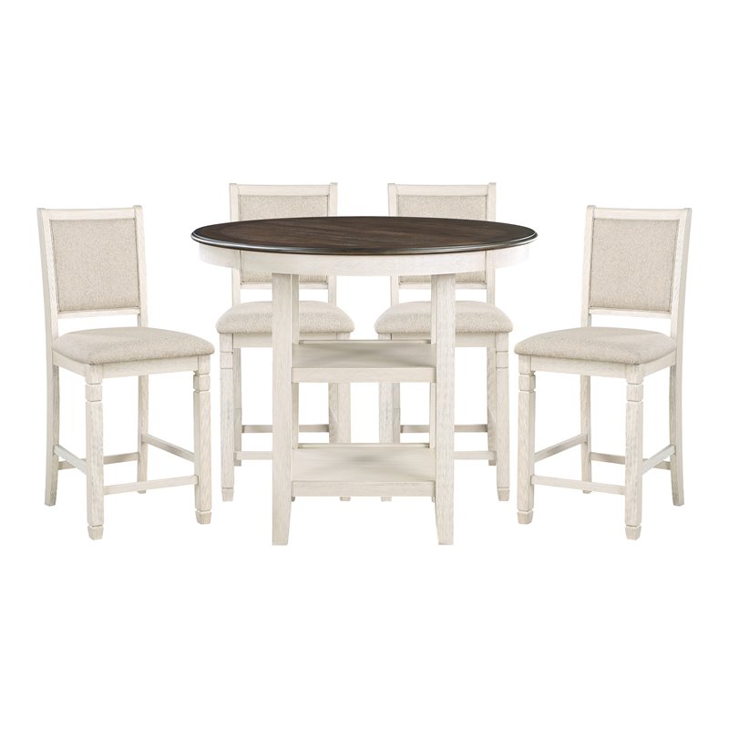 Lexicon 5-Piece Fabric Counter Height Dining Set in Beige/Antique White