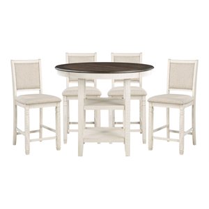 lexicon 5-piece fabric counter height dining set in beige/antique white