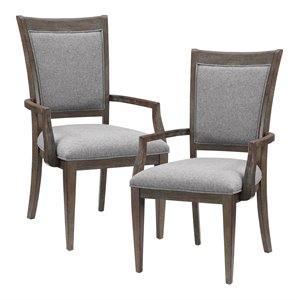 Lexicon 19&quot Transitional Fabric Dining Room Arm Chair in Gray/Brown (Set of 2)