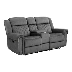 lexicon fabric double reclining love seat with center console in charcoal