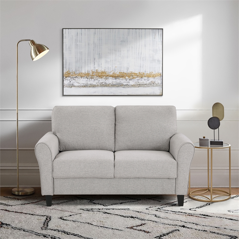 Lexicon Transitional Solid Wood and Polyester Love Seat in Gray/Sand Brown