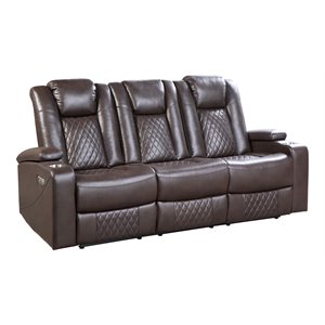 lexicon faux leather power double reclining sofa with power headrests in brown