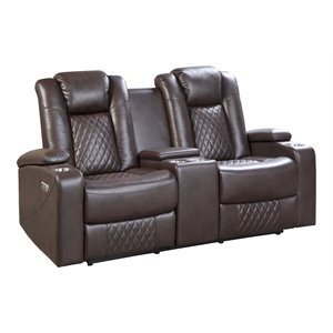 lexicon faux leather power double reclining love seat w/ power headrest in brown