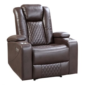 lexicon modern faux leather power reclining chair with power headrest in brown