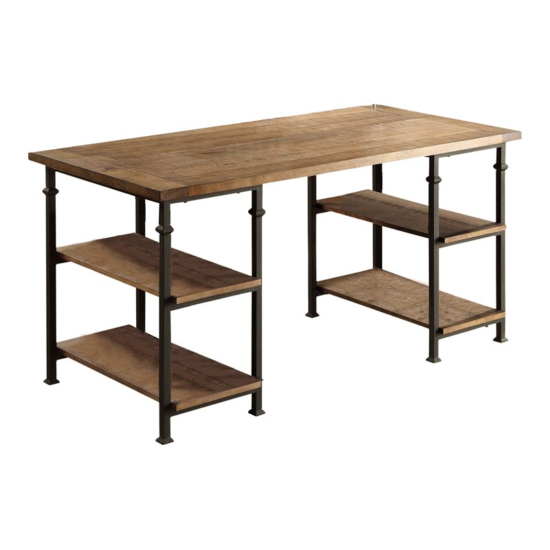 Lexicon Factory Farmhouse Wood and Metal Writing Desk in Brown/Black