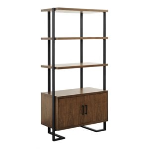 Lexicon Sedley Mid-Century Metal & Wood Bookcase in Walnut/Rustic Black