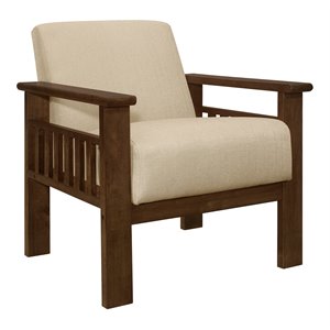 lexicon helena solid wood and fabric accent chair in walnut & light brown
