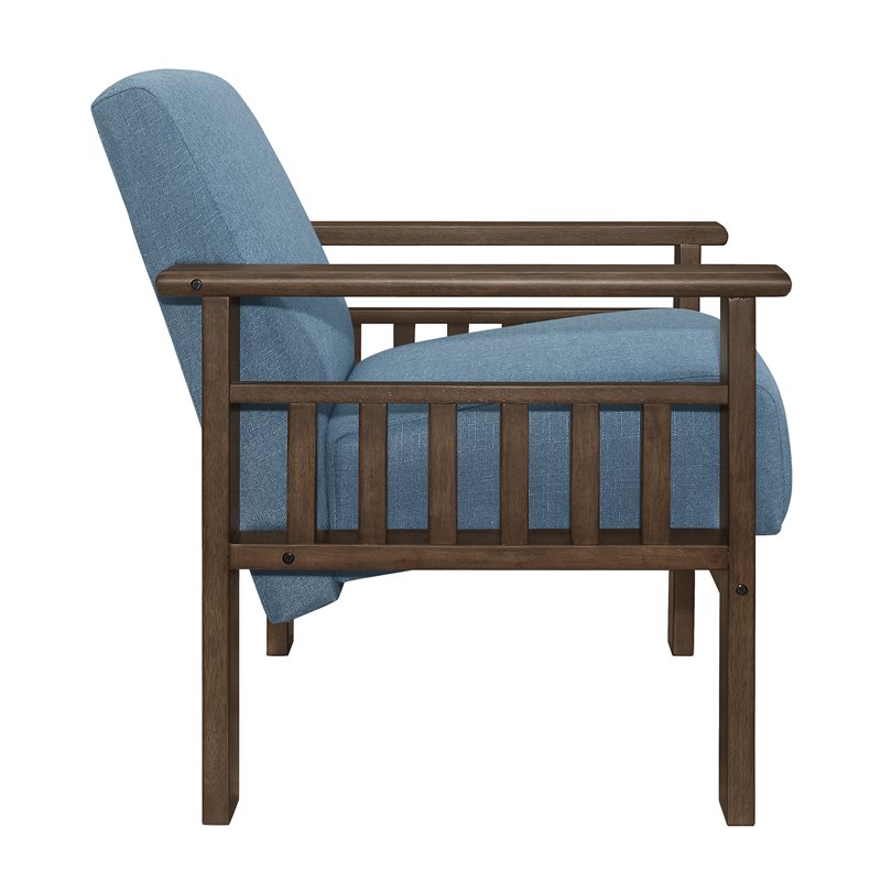 Lexicon Helena Mid-Century Solid Wood and Fabric Accent Chair in Walnut & Blue