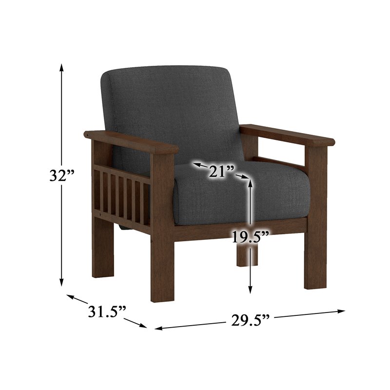 Lexicon Helena Solid Wood and Fabric Accent Chair in Walnut & Dark Gray